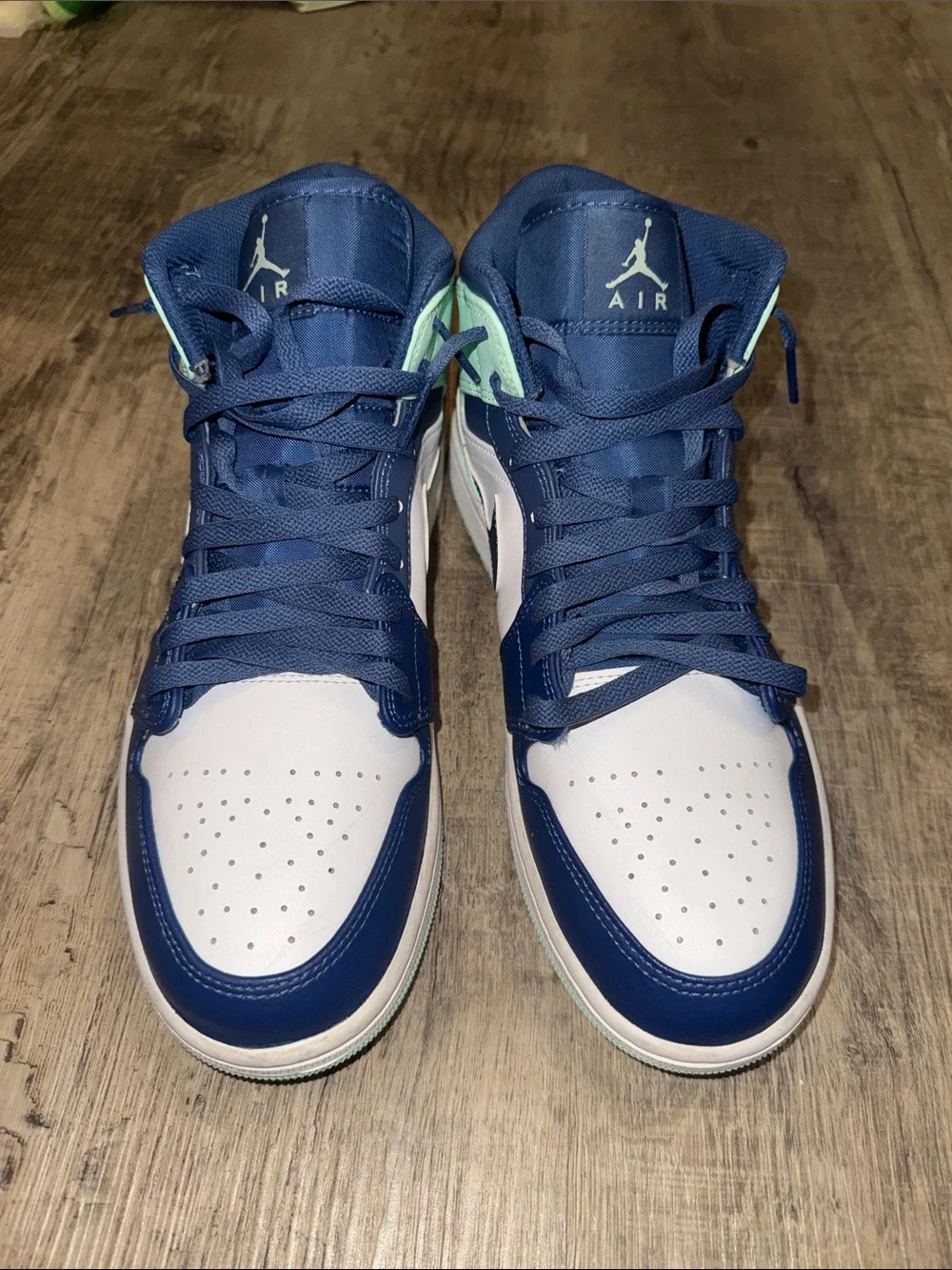 Jordan Men's High Top Sneakers - Navy/White with Mint Accents